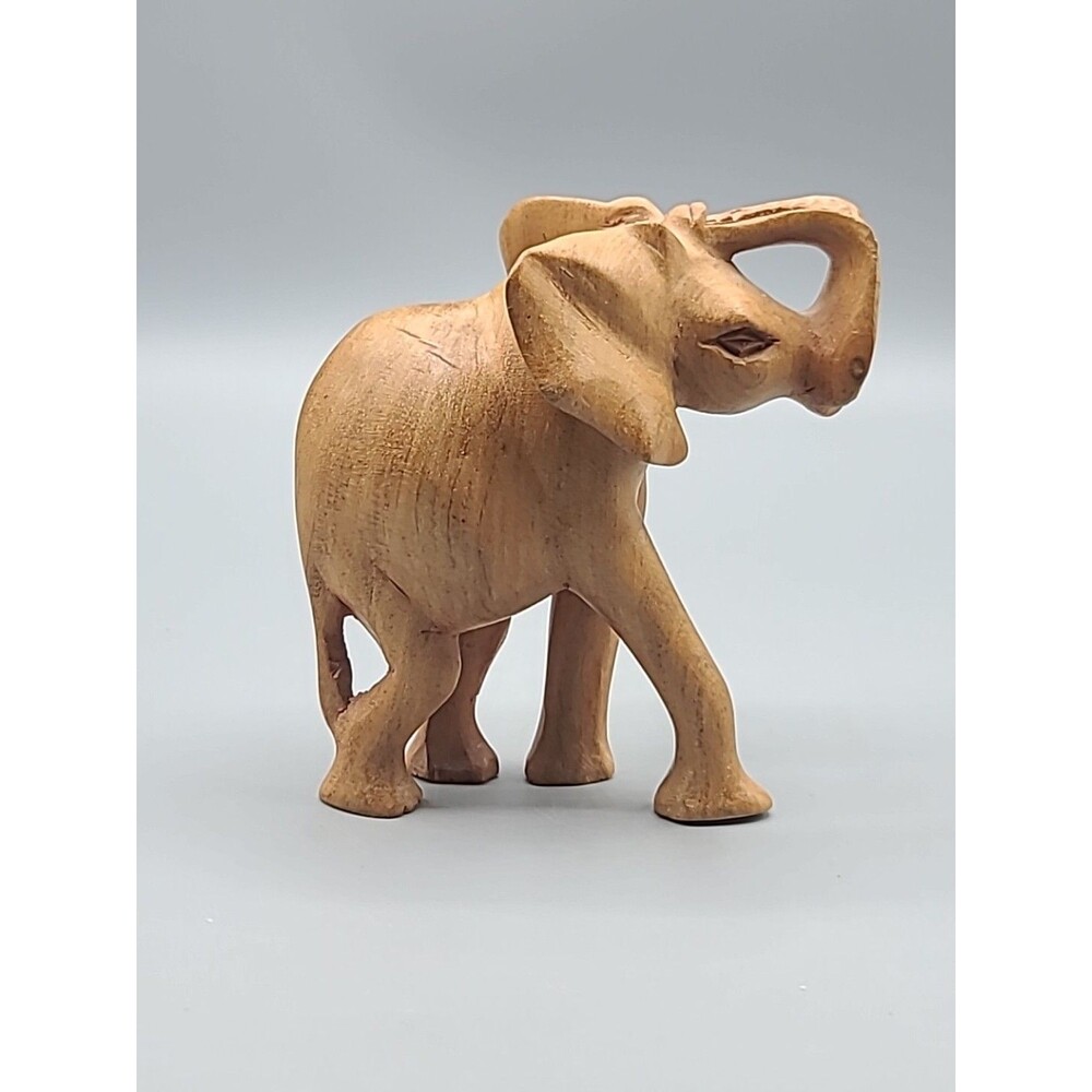 Rustic Hand Carved Wooden Elephant Lucky Trunk Up Incense Holder Figurine